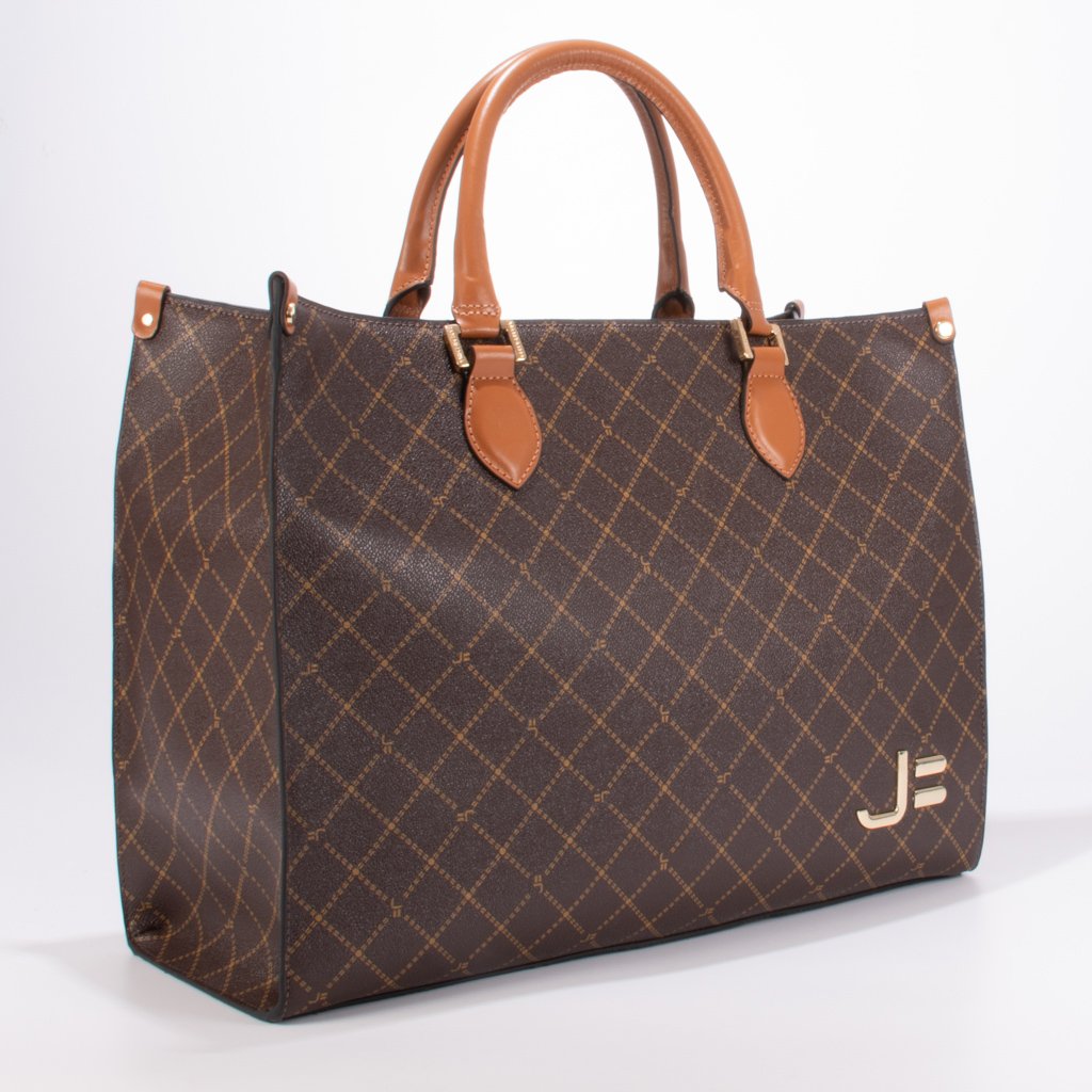 Bolsa Shopping Monograma JB Marrom Caramelo Amêndoa