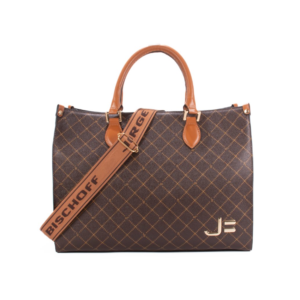 Bolsa Shopping Monograma JB Marrom Caramelo Amêndoa