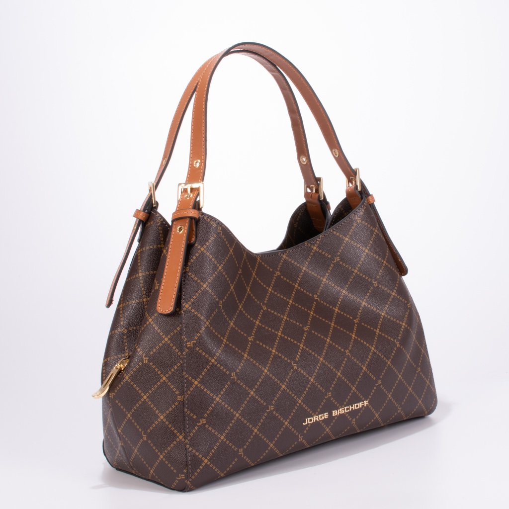 Bolsa Hobo Monograma JB Marrom Caramelo Amêndoa