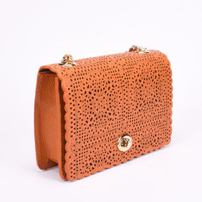 Bolsa Transversal Couro Laranja Laser Cut