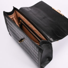 Bolsa Satchel Couro Preto Bag Charm