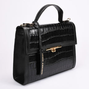 Bolsa Satchel Couro Preto Bag Charm