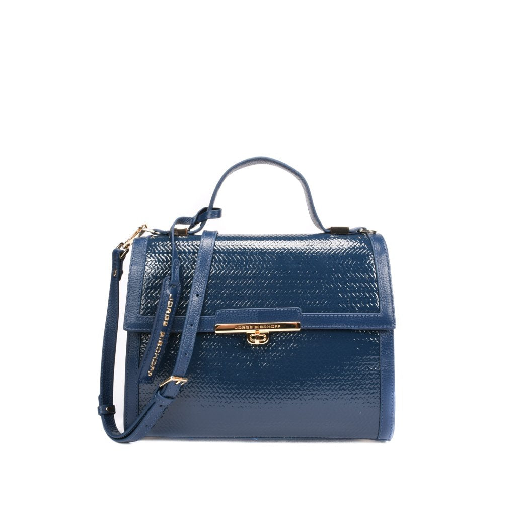 Bolsa Satchel Couro Azul Marinho Bag Charm