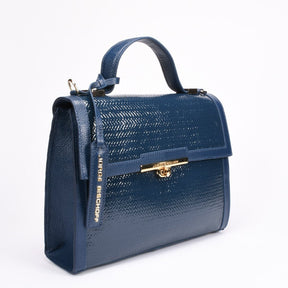 Bolsa Satchel Couro Azul Marinho Bag Charm