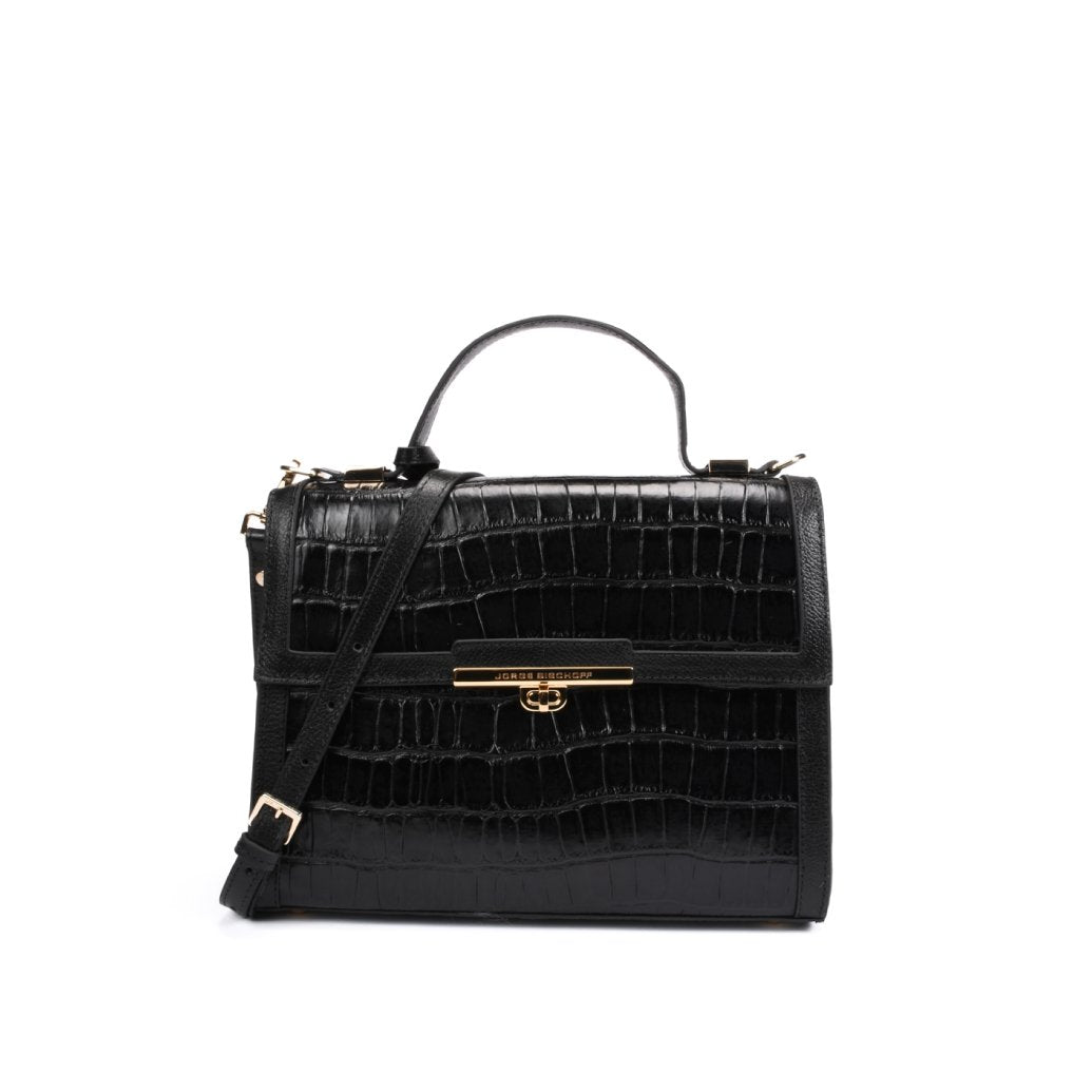 Bolsa Satchel Couro Preto Bag Charm