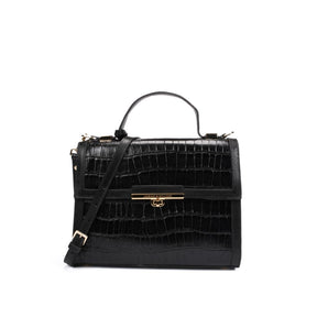 Bolsa Satchel Couro Preto Bag Charm