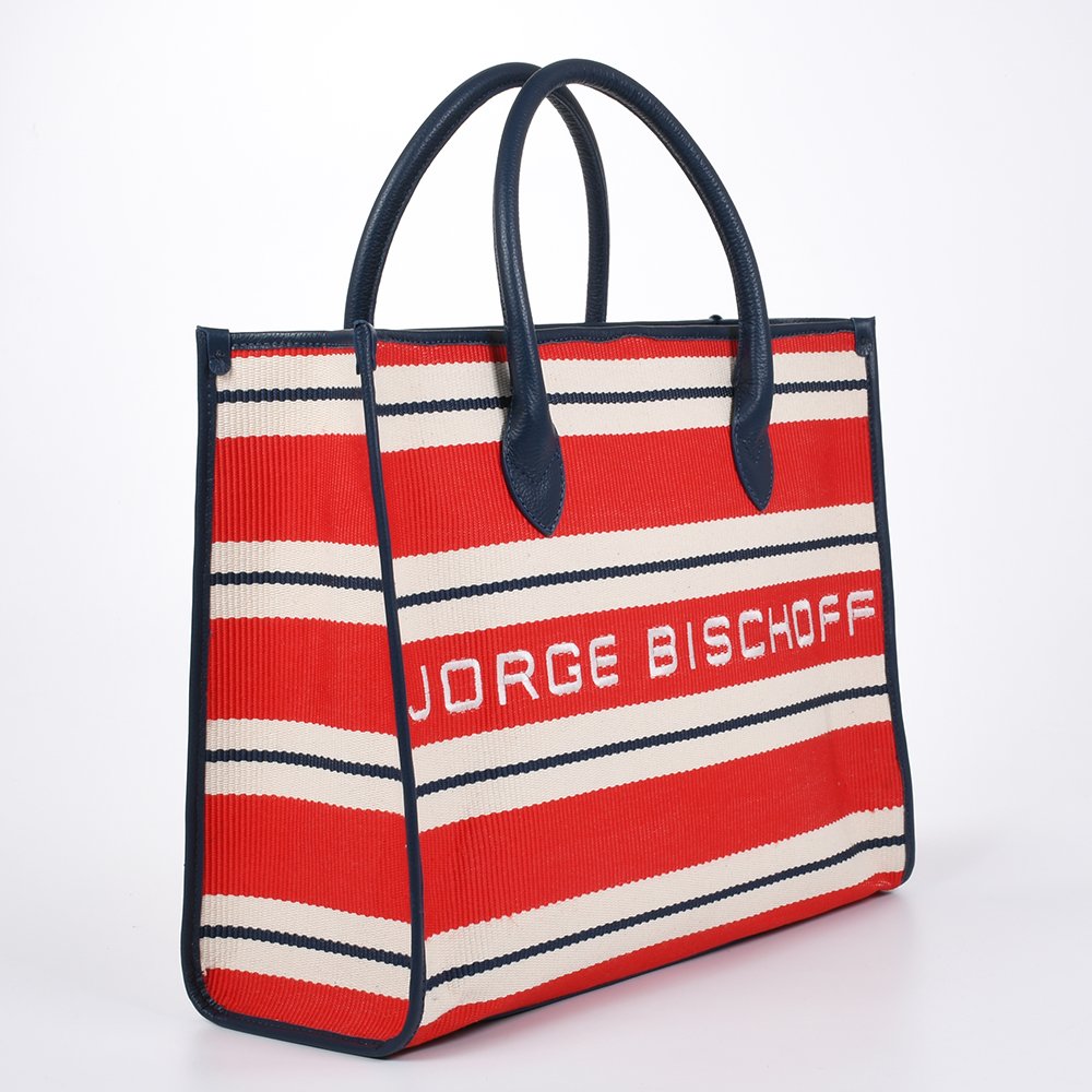 Bolsa Shopping Vermelho Tulipa Azul Marinho Estelar Branco Listrado