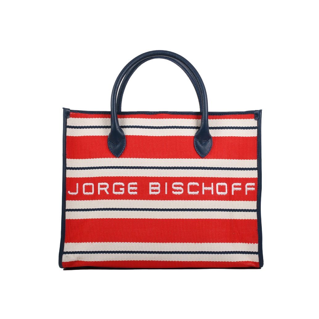 Bolsa Shopping Vermelho Tulipa Azul Marinho Estelar Branco Listrado