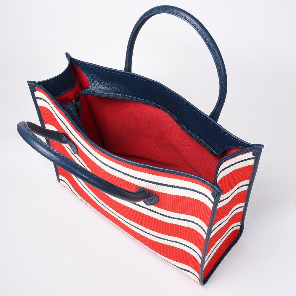 Bolsa Shopping Vermelho Tulipa Azul Marinho Estelar Branco Listrado