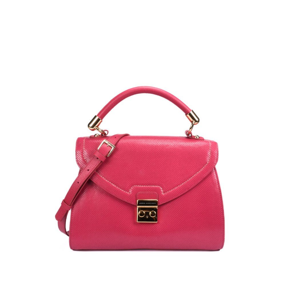 Bolsa Satchel Grande Couro Rosa