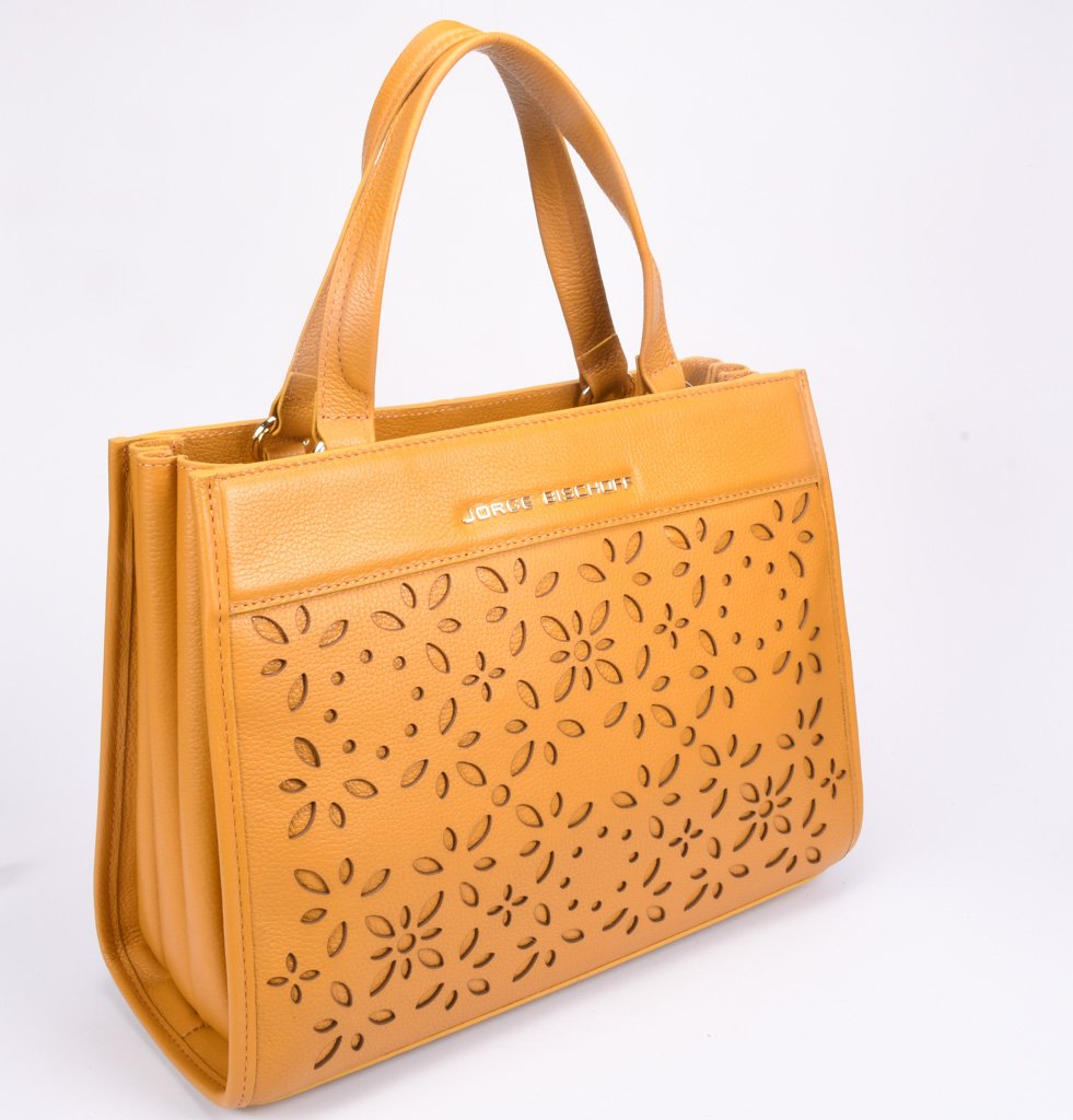 Bolsa Tote Couro Amarelo Laser Cut Floral