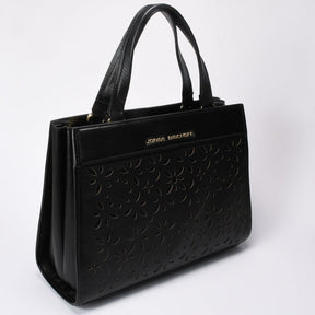 Bolsa Tote Couro Preto Laser Cut Floral