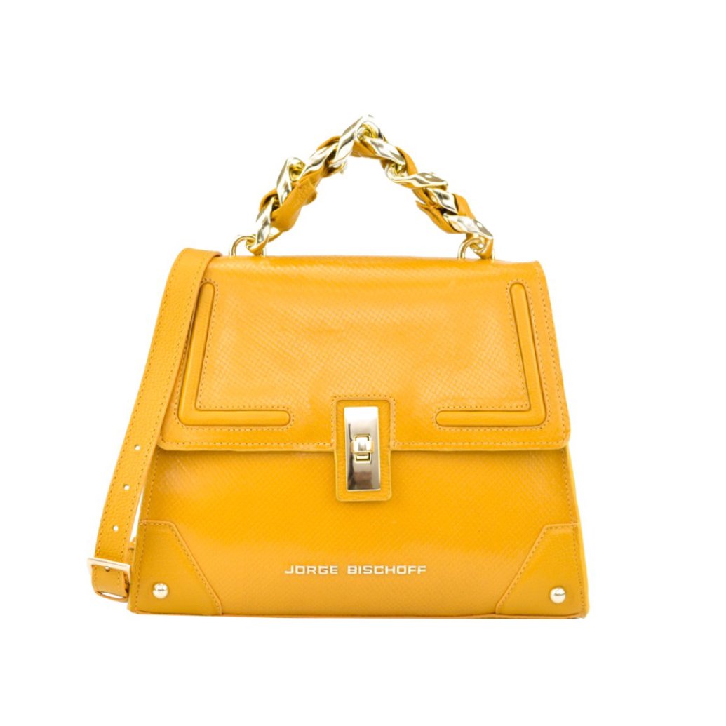 Bolsa Satchel Amarelo Dijon Corrente Couro