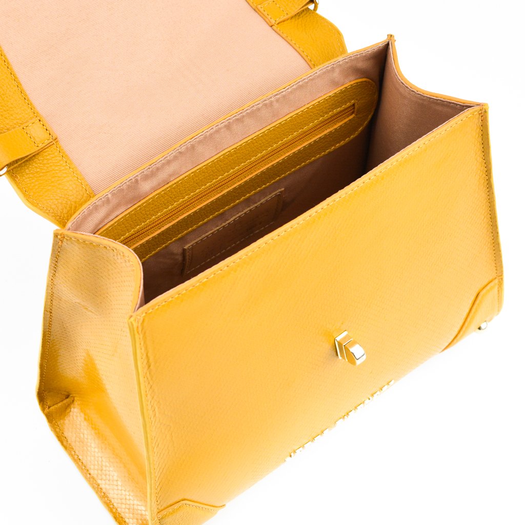 Bolsa Satchel Amarelo Dijon Corrente Couro