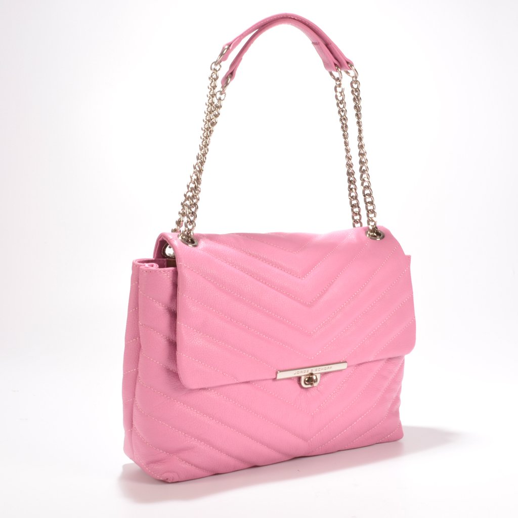 Bolsa de Ombro Rosa Peony Matelassê Couro