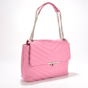 Bolsa de Ombro Rosa Peony Matelassê Couro