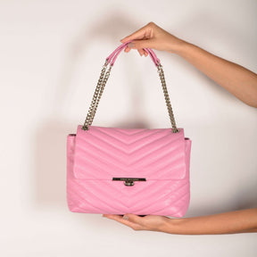 Bolsa de Ombro Rosa Peony Matelassê Couro