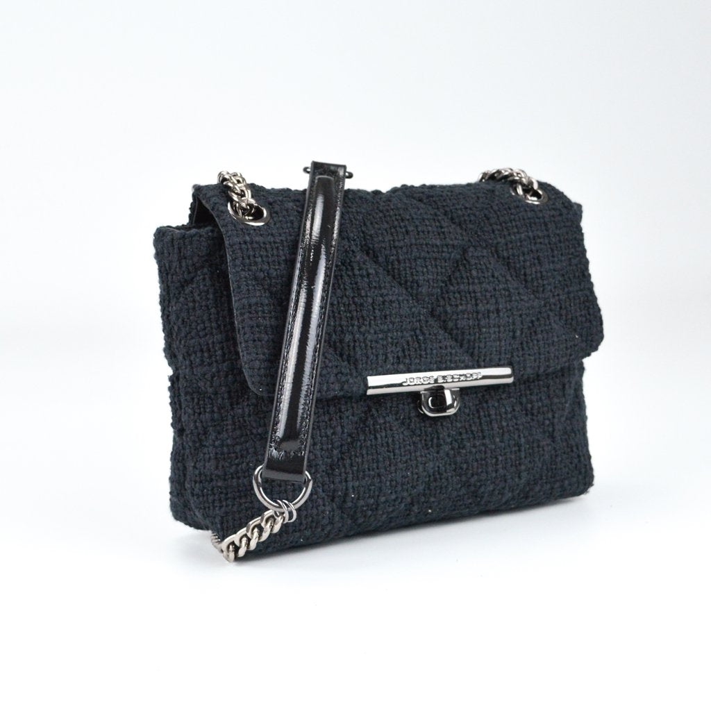 Bolsa de Ombro Preto Matelassê Tweed