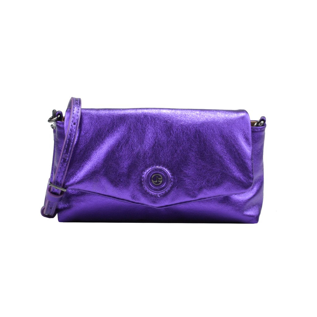 Bolsa Transversal Roxo Metalizado Couro Macio