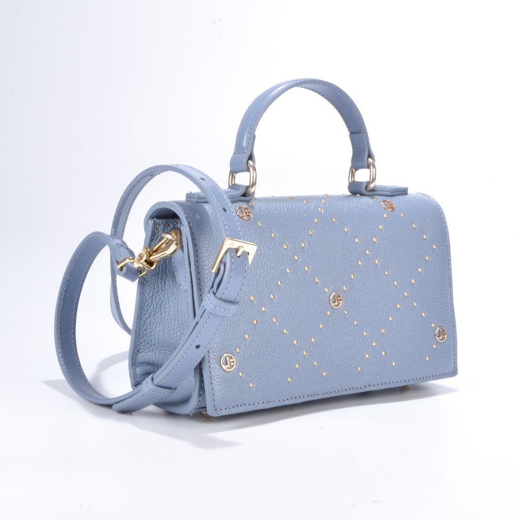 Bolsa Satchel Azul Jeans JB Dourado Couro