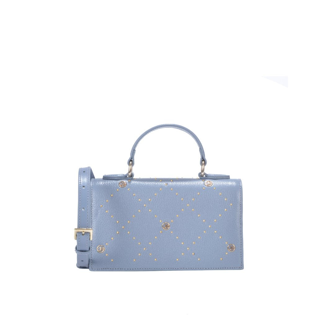 Bolsa Satchel Azul Jeans JB Dourado Couro