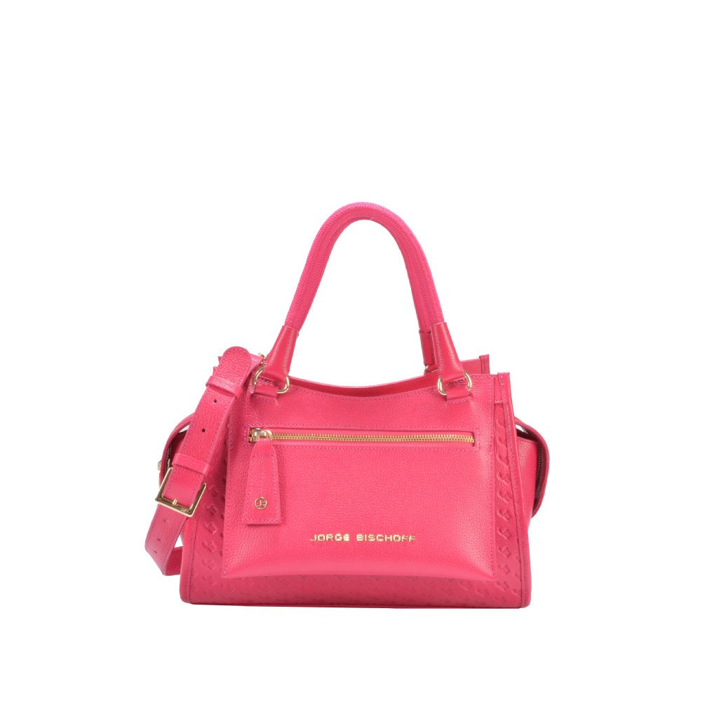 Bolsa Tote Grande Rosa Hibisco Couro