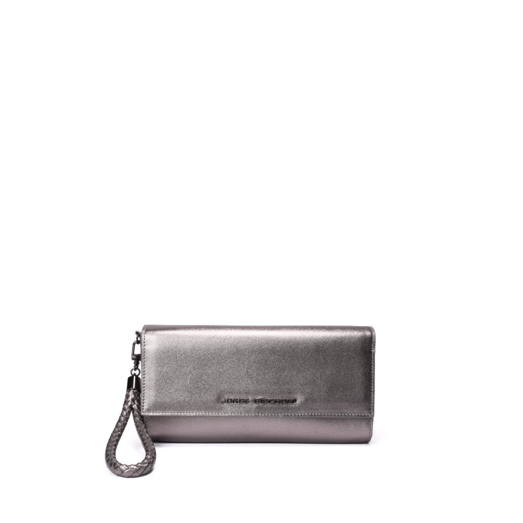 Clutch Couro Grafite Metalizado