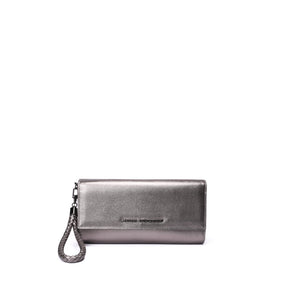 Clutch Couro Grafite Metalizado