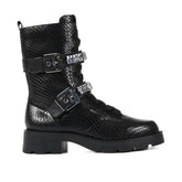 Bota Biker Preta Fivelas Pedrarias Couro