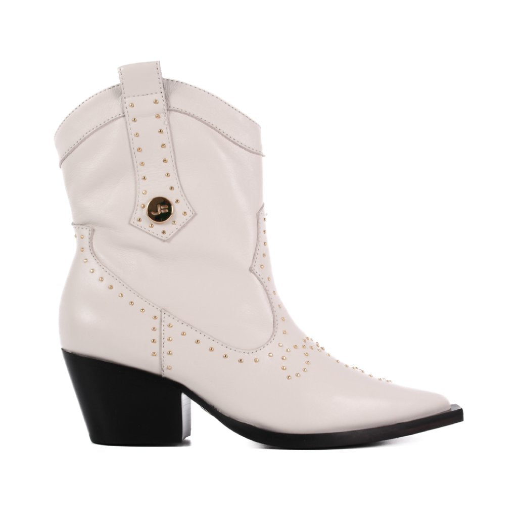 Bota Western Branco Blanc Tachas Mandala Couro