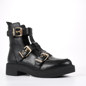 Bota Biker Preta Fivelas Aberta Couro