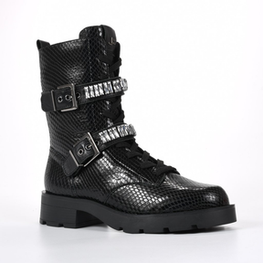 Bota Biker Preta Fivelas Pedrarias Couro