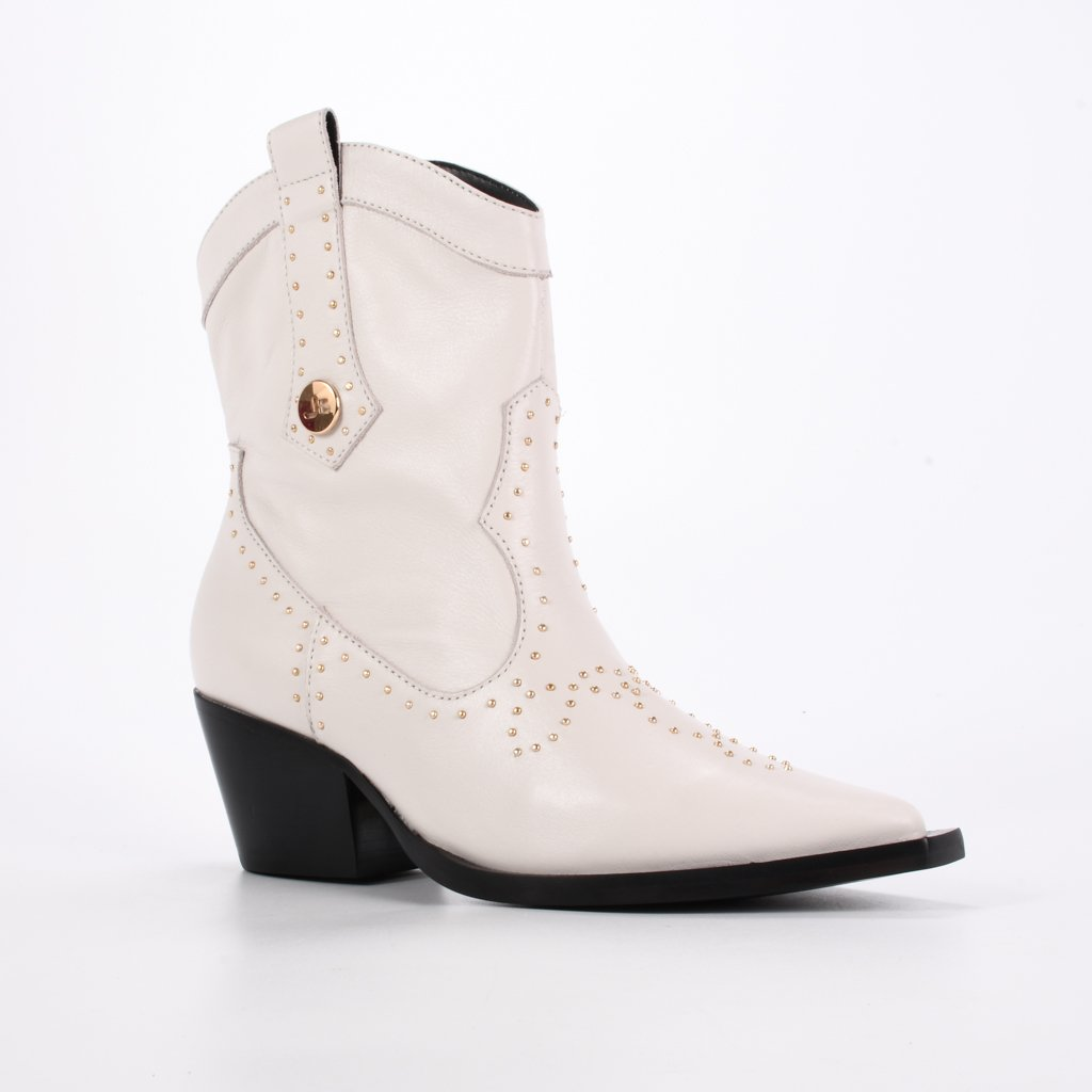 Bota Western Branco Blanc Tachas Mandala Couro