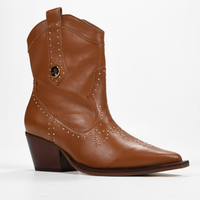 Bota Western Caramelo Canela Tachas Mandala Couro