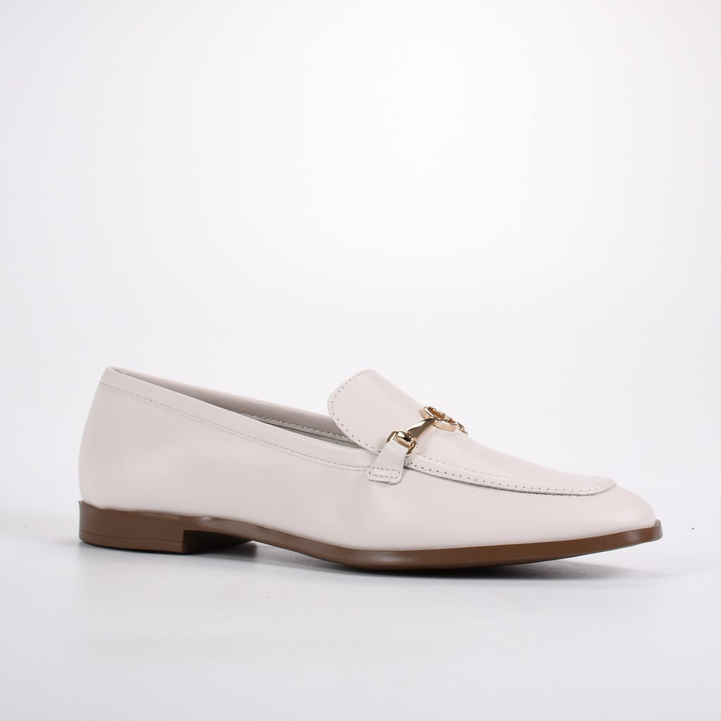 Loafer Branco Blanc Salto Baixo Couro