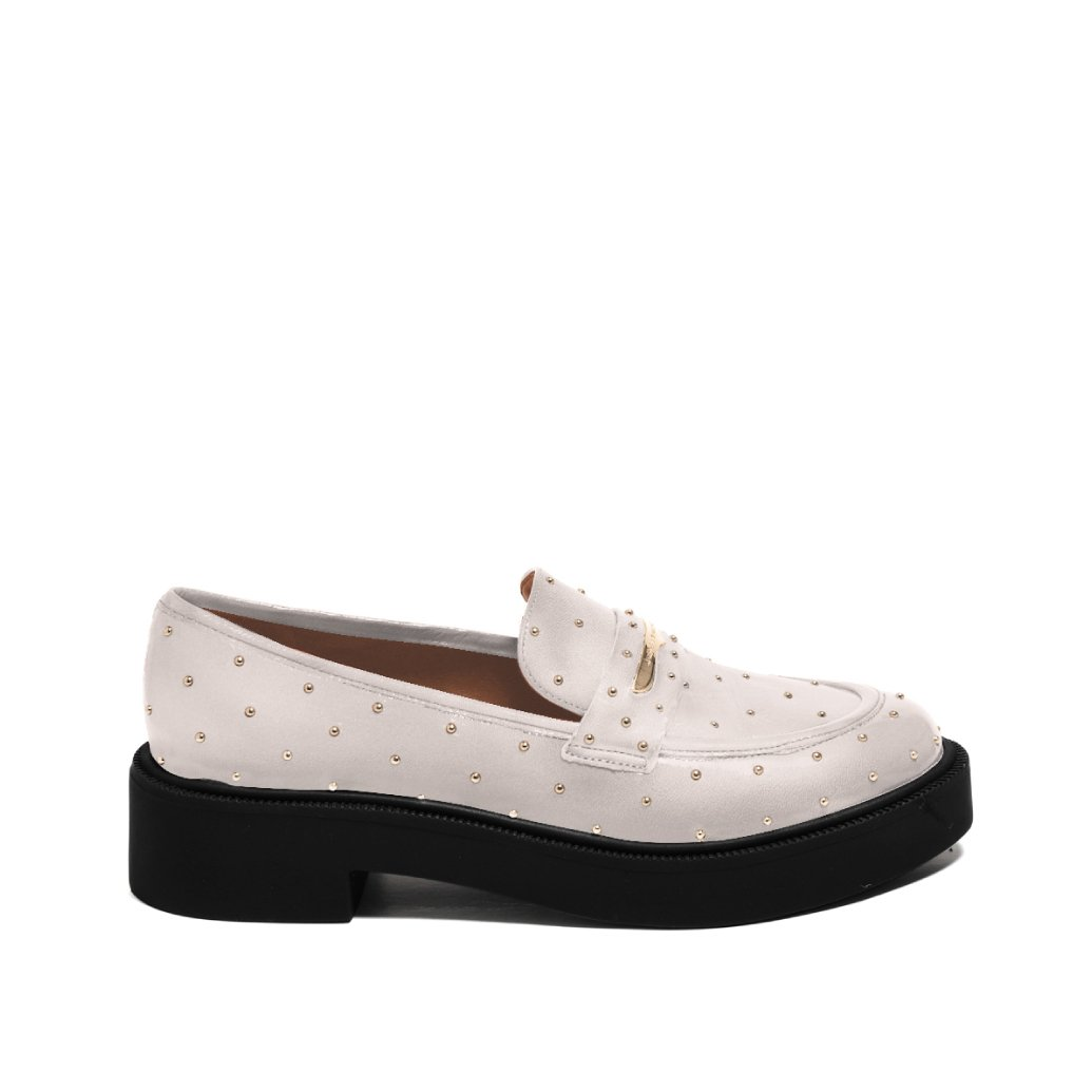 Loafer Branco Blanc Tachas Tratorado Couro