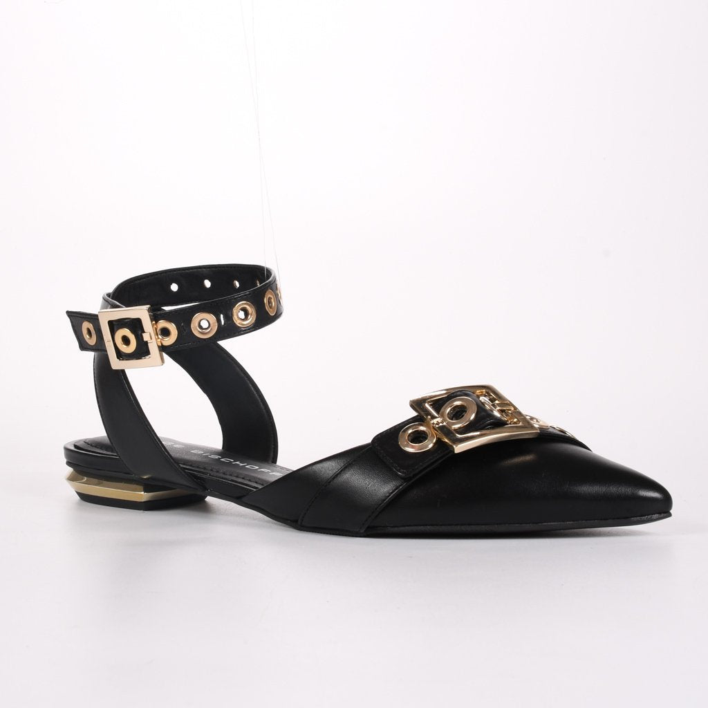 Slingback Preto Metais Couro