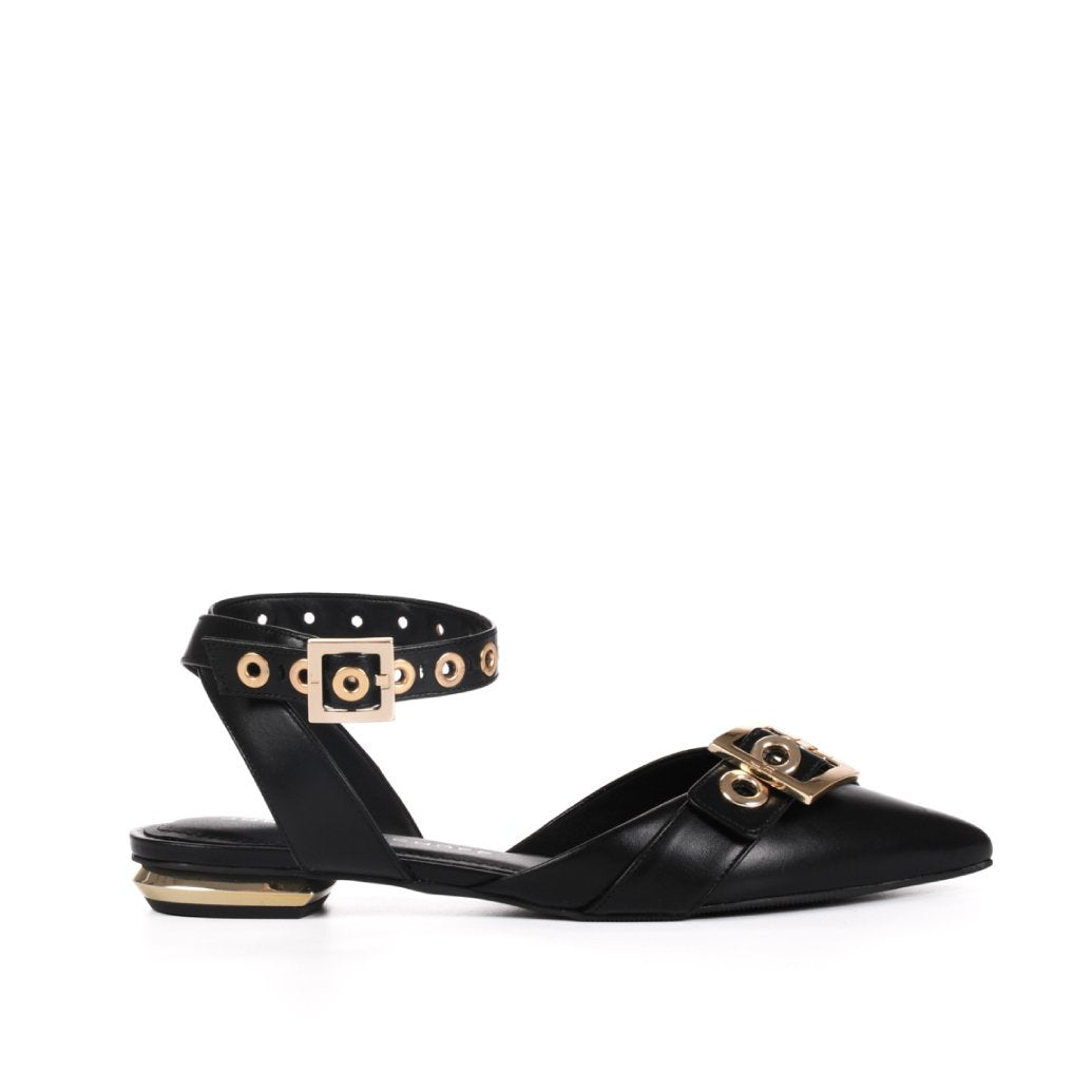 Slingback Preto Metais Couro