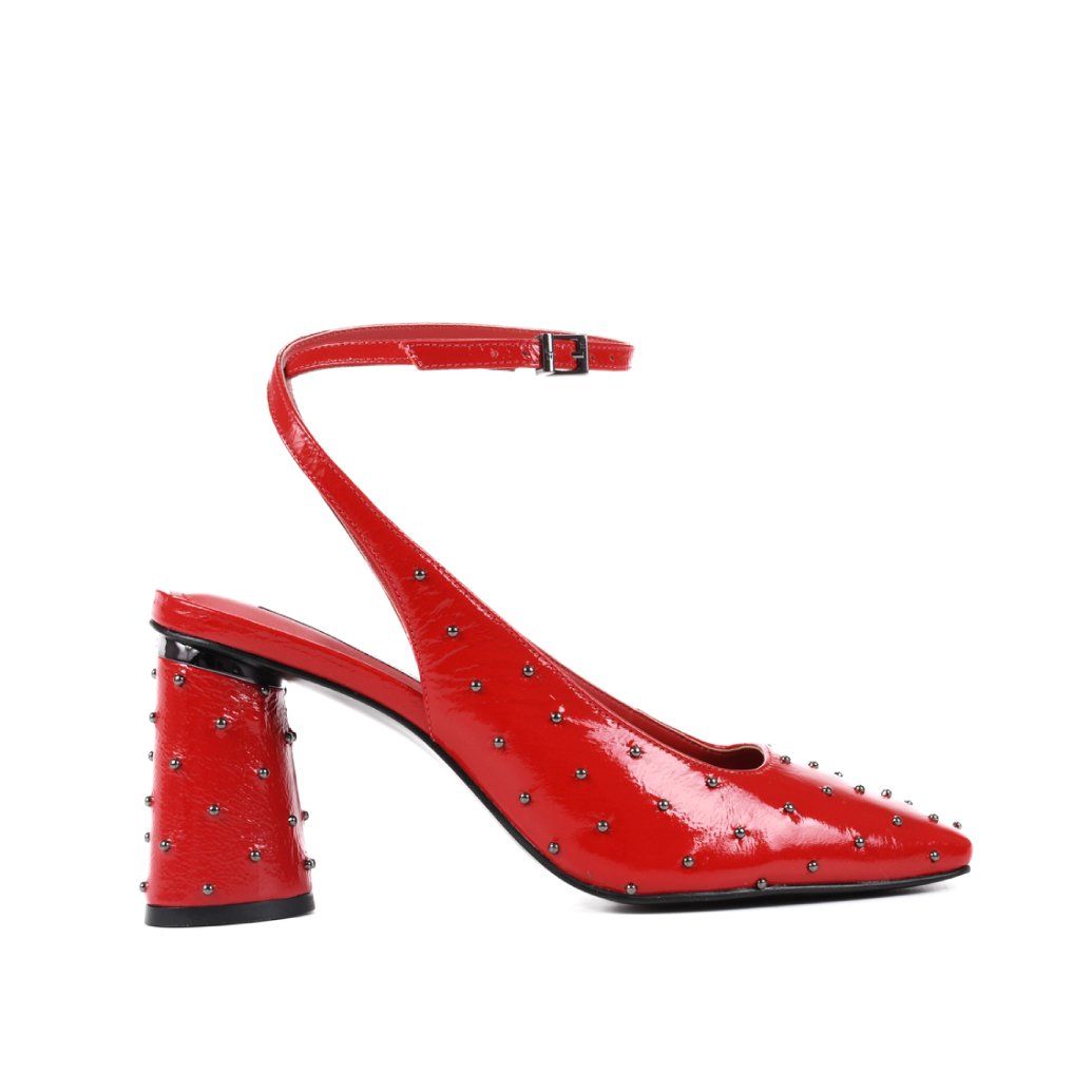 Slingback Vermelho Rubi Tachas Couro