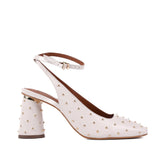 Slingback Branco Blanc Tachas Couro