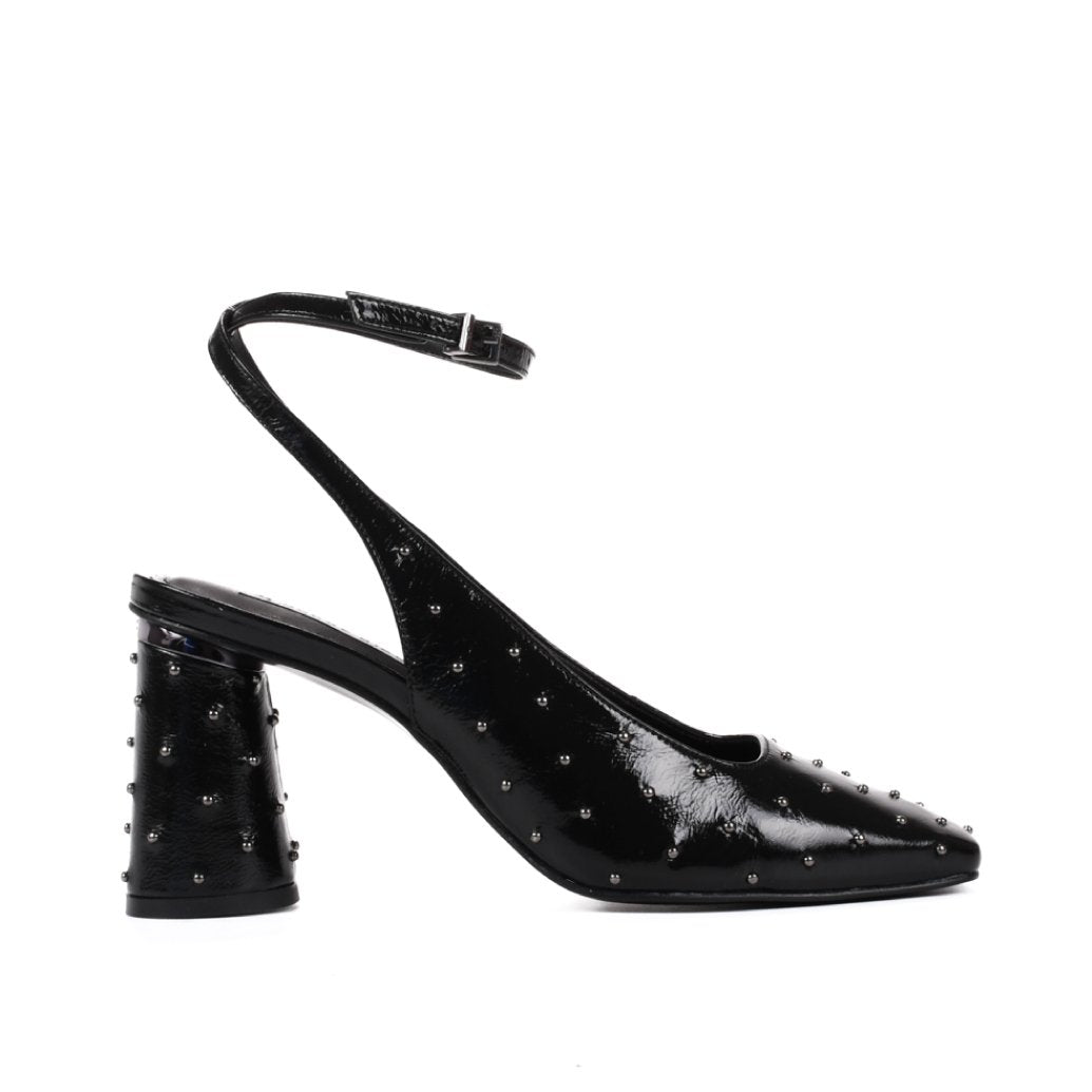 Slingback Preto Tachas Couro