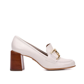 Loafer Branco Blanc Salto Bloco Médio Couro