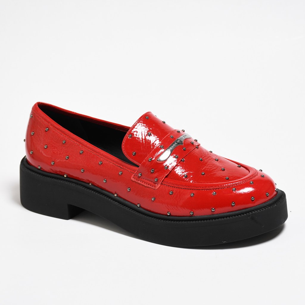 Loafer Vermelho Rubi Tachas Tratorado Couro