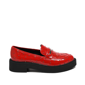 Loafer Vermelho Rubi Tachas Tratorado Couro