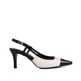 Slingback Branco Blanc Preto Tira Salto Médio Couro